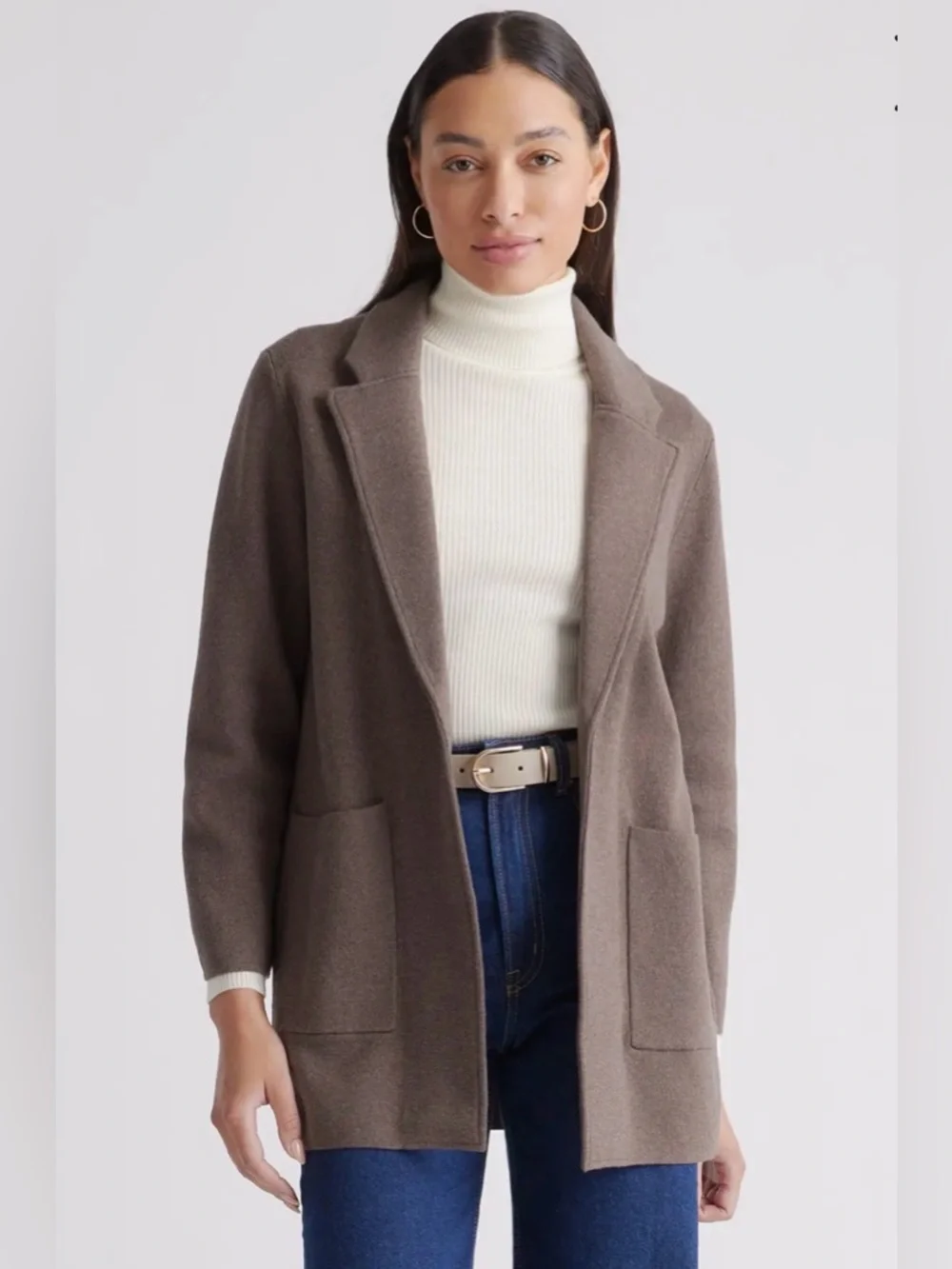 QUINCE 100% Organic Cotton Knit Blazer Heather Brown XS - Picture 1 of 11